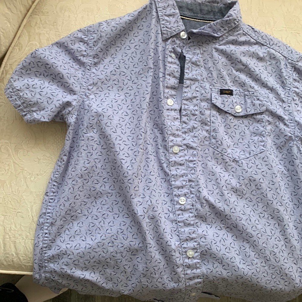 blue shark button up